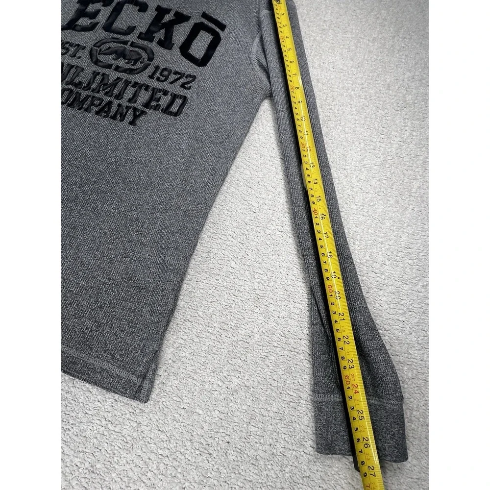 Ecko Unltd Shirt Mens L Waffle Knit Rhino Logo Gray Long Sleeve Thermal Y2K EUC